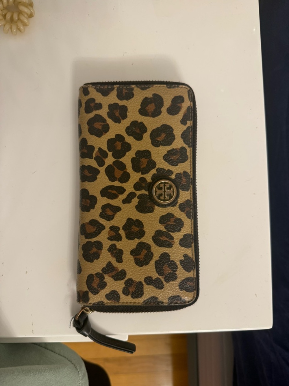 Tory Burch Leopard Print Zip Wallet in Tan and Black
